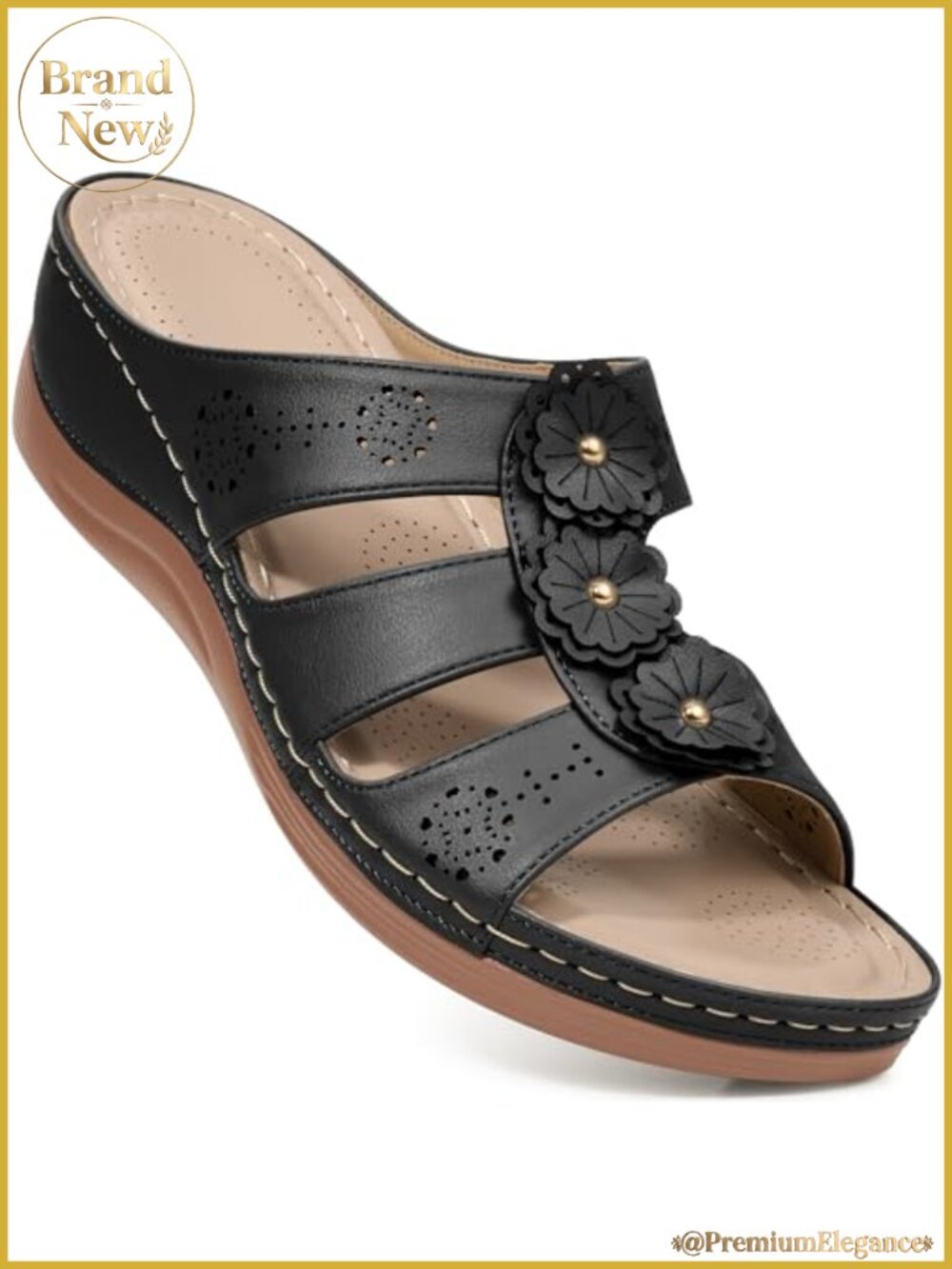 Women's Faux Leather Platform Slide Sandals Comfortable Wedge Walking Shoes